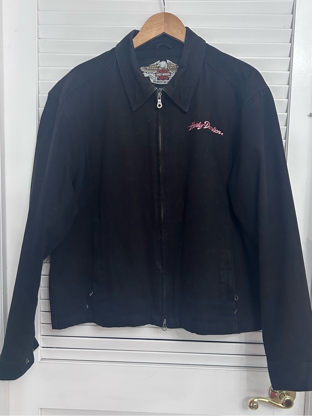 🖤MAKE OFFER🖤 VTG Harley Davidson Black Jacket American Legend Embroidered Hog LG - Picture 2 of 9
